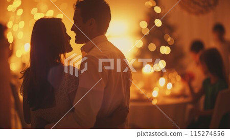 The couple is celebrating anniversary in night time with blur background. AIG43. 115274856