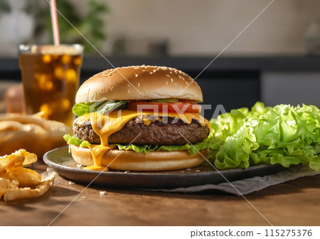 Delicious Cheeseburger with Lettuce and Tomato Delicious Cheeseburger with Lettuce and Tomato 115275376