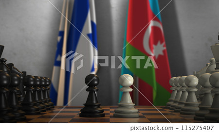 Azerbaijan and Israel National Flags with Chess Game 3D Illustration. Politics Concept, Government Conflict 115275407