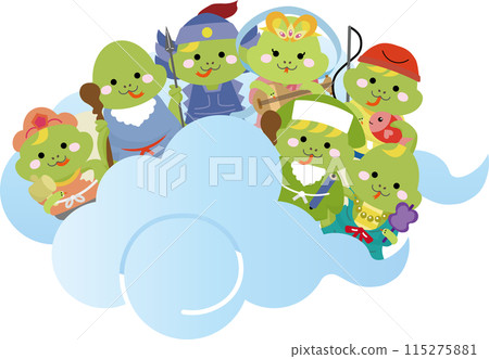 A set of the Seven Lucky Gods of the Zodiac, the Snake, who came riding on a cloud 115275881