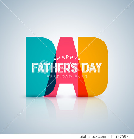 Happy Father's Day Greeting Card Design with Colorful Dad Text Label on White Background. Vector Celebration Illustration with Typography Lettering for the Best Daddy. Fathers Day Template for Banner 115275983