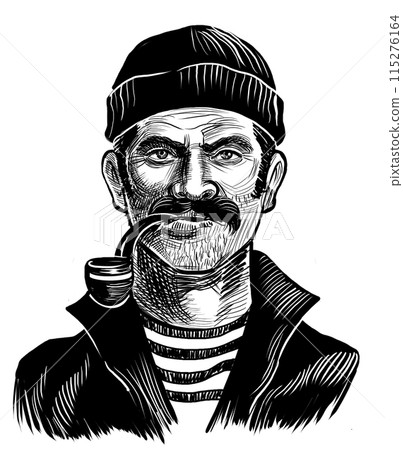 Sailor character. Hand drawn retro styled black and white illustration 115276164