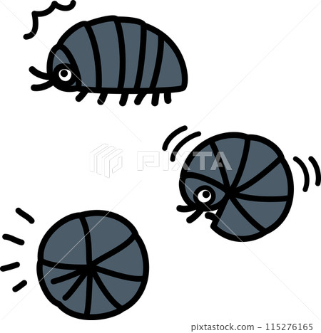 A deformed illustration of a pillbug curled up 115276165