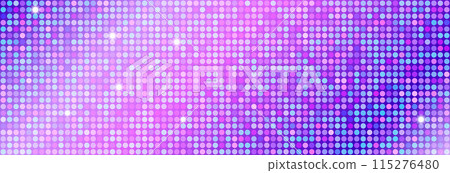 Pink purple disco party pattern. Iridescent sequin mosaic texture background. Abstract shining halftone wallpaper. Pop up comic glitter sparkles backdrop. Retro vector design template 115276480