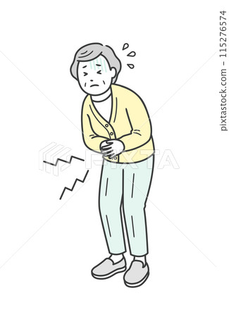 一位老年婦女因腹痛摀著肚子的插圖 115276574
