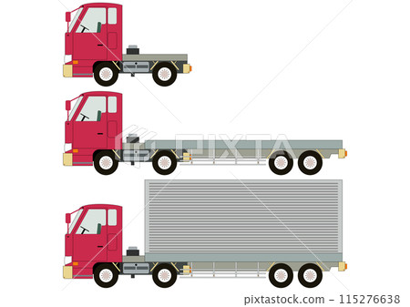 Red trucks: "with container", "without container", "tow truck" Red trucks: "with container", "without container", "tow truck" 115276638