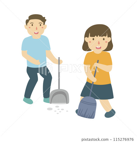 kids sweeping the floor illustration kids sweeping the floor illustration 115276976