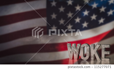 The woke text on America flag background 3d rendering. The woke text on America flag background 3d rendering. 115277071