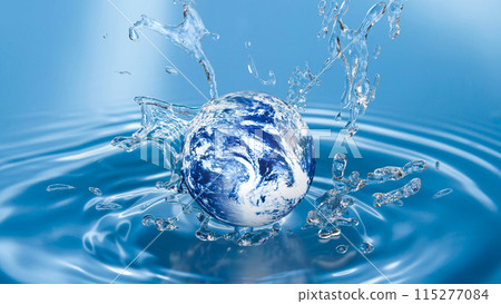 The world and water splash image 3d rendering. The world and water splash image 3d rendering. 115277084