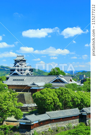 [Kumamoto Prefecture] Kumamoto Castle on a clear day (the castle tower, Honmaru Palace, and the Important Cultural Property turrets) 115277212