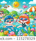 Illustration of kids enjoying swimming in the sea 115278329