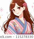 A young woman with brown hair smiling in a yukata 115278330
