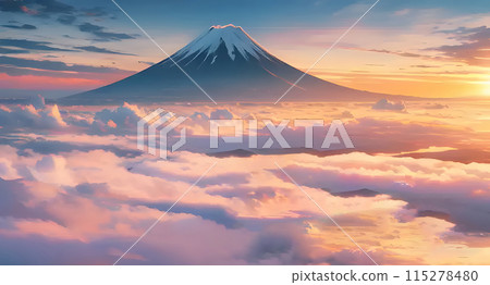 Mount Fuji and the crimson sea of clouds 115278480