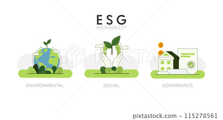 Sustainable of Green ecology and environment concept. ESG as environmental, social and governance concept. Flat Vector illustration. 115278561