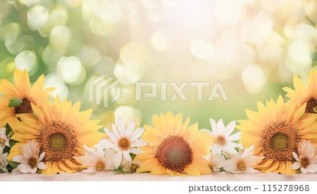 向日葵田閃光背景素材 115278968