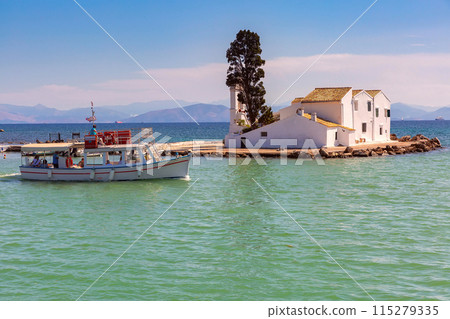 Boat Near Vlacherna Monastery, Corfu, Greece 115279335