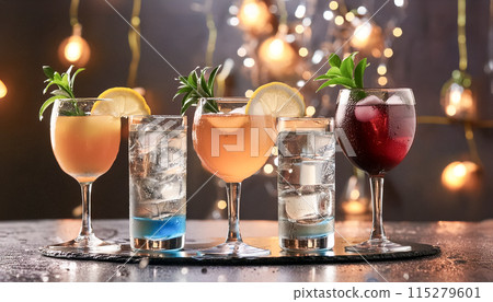 Alcoholic drinks on a table - Stock Illustration [115279601] - PIXTA