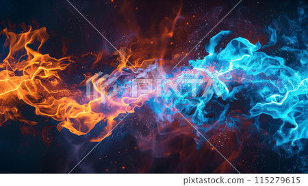 "Red and blue fighting flame background" 115279615