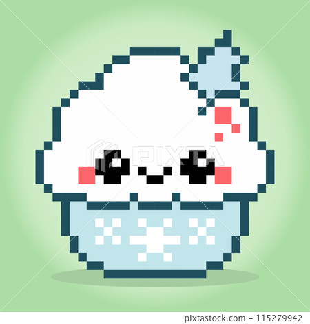 8 bit pixel ice cream in a bowl. Kawaii Food pixels in vector illustration 115279942