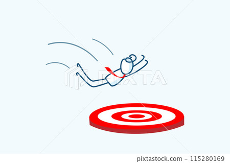 businessman stick figure character dive jump down to a aiming target to achieve his goal. career ambition to reach business goal. hand drawn style vector doodle illustration 115280169