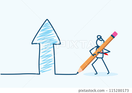 businessman stick figure character drawing arrow up of business profit growth, increased sales income, career promotion development, returns investment concept. hand drawn vector doodle illustration businessman stick figure character drawing arrow up of business profit growth, increased sales income, career promotion development, returns investment concept. hand drawn vector doodle illustration 115280173