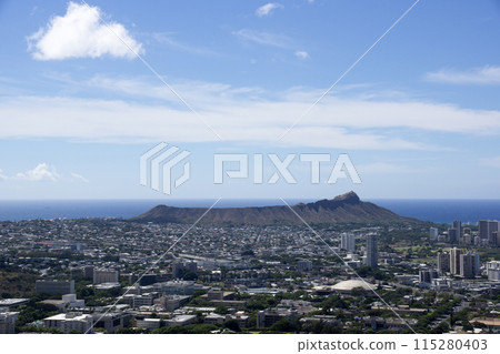 Aerial view of Diamondhead, Kapiolani Park, Waikiki, Ala Wai Canal and Kapahulu town Aerial view of Diamondhead, Kapiolani Park, Waikiki, Ala Wai Canal and Kapahulu town 115280403