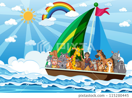 Animals Sailing Under a Rainbow Animals Sailing Under a Rainbow 115280445