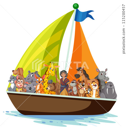 Animals Sailing Together on a Boat Animals Sailing Together on a Boat 115280457