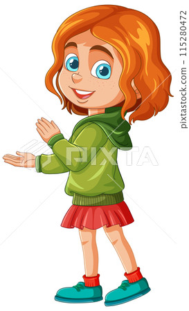 Happy Red-Haired Girl Waving 115280472