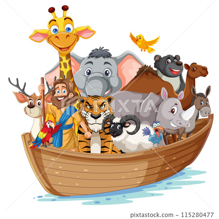 Animals on a Wooden Boat 115280477