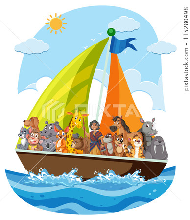 Animals Sailing on a Boat Animals Sailing on a Boat 115280498