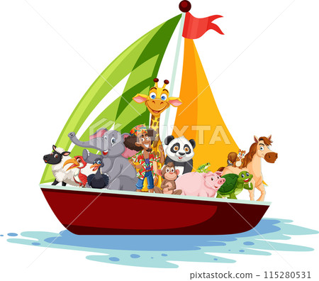 Animals Sailing Together on a Boat Animals Sailing Together on a Boat 115280531