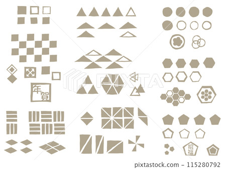 用於創建粗糙手繪日本圖案的郵票套裝 1_基本形狀 115280792