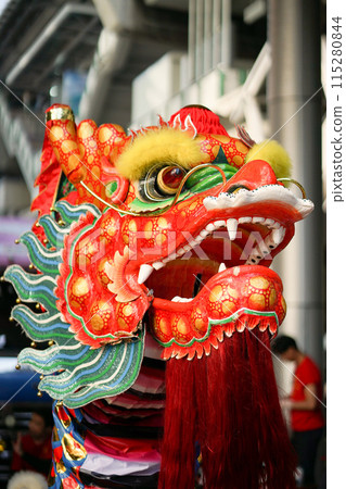 Scenes of Chinese New Year, Spring Festival, and lion dance in Bangkok, Thailand Scenes of Chinese New Year, Spring Festival, and lion dance in Bangkok, Thailand 115280844