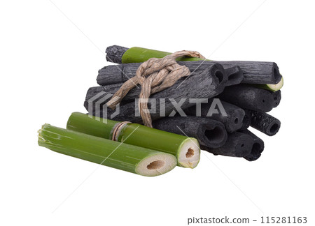 Bamboo and Charcoal Sticks isolated on white background 115281163