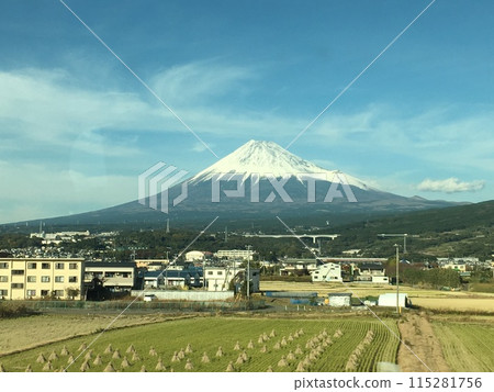 Mt. Fuji and rural scenery in autumn as seen from the Shinkansen Mt. Fuji and rural scenery in autumn as seen from the Shinkansen 115281756
