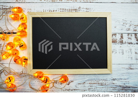 Pumpkin Lights LED for Halloween Decorations on wooden background 115281830