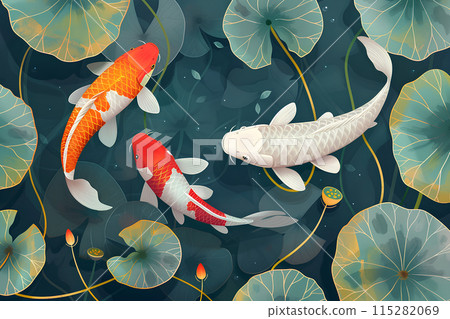 錦鯉和荷塘優雅地游泳 115282069