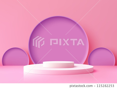 3D White Podium with Violet Circles on Soft Pink Background, Modern Concept for Product Display, Elegant Mockup 115282253