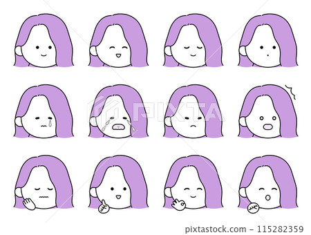 Set of 12 cute female facial expressions and poses 115282359