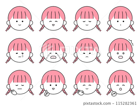 Set of 12 cute female facial expressions and poses 115282361