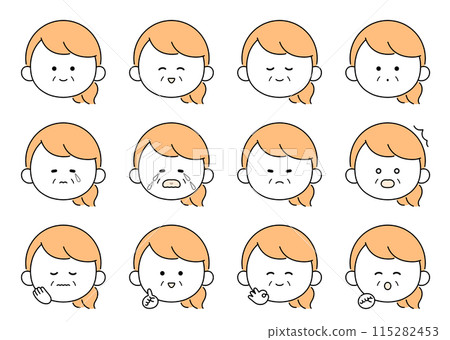 Cute middle-aged woman facial expressions and poses set of 12 illustrations Cute middle-aged woman facial expressions and poses set of 12 illustrations 115282453