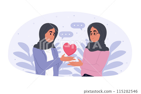 Muslim women who share love, help and support. The concept of compassion, care. 115282546
