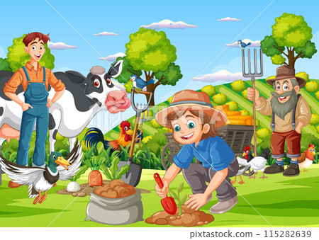 Happy Farm Life Illustration 115282639