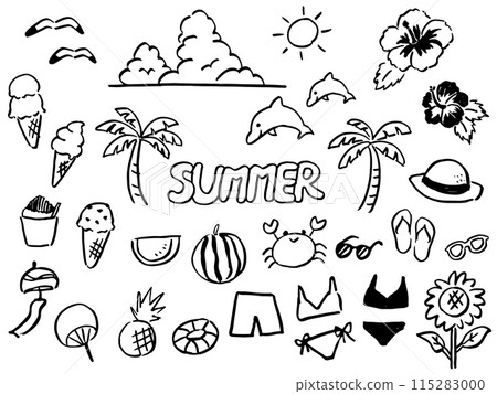 可愛的夏季單色線條畫圖示集 115283000