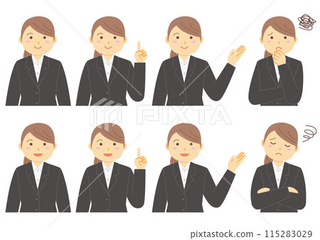 A set of illustrations of various poses of women in suits A set of illustrations of various poses of women in suits 115283029