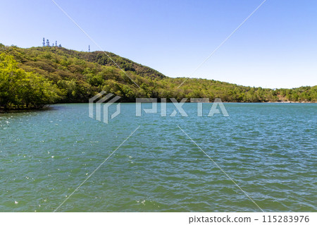 Mount Akagi in early summer: Mount Jizo seen from the shores of Lake Konuma 115283976