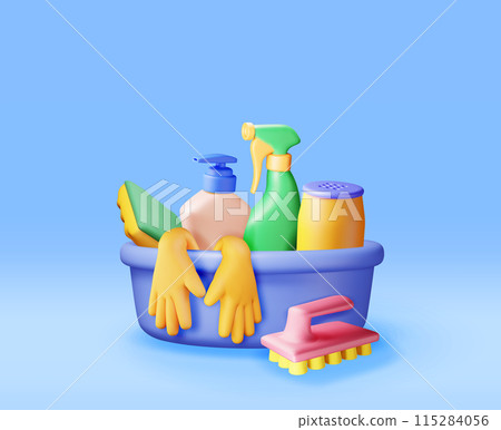 3D set of home cleaning tools isolated 3D set of home cleaning tools isolated 115284056