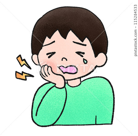 一個牙痛哭泣的男孩的手繪插圖 一個牙痛哭泣的男孩的手繪插圖 115284533
