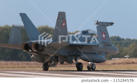 Swiss Air Force F/A-18D Hornet taxiing Swiss Air Force F/A-18D Hornet taxiing 115284576
